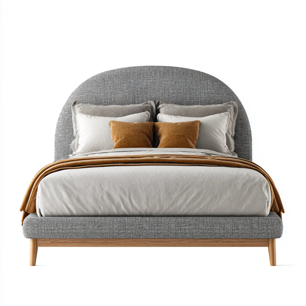 Lit double 160 x 200 cm gris en polyester avec structure en bois d'ingénierie et tête de lit arrondie