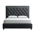 Lit double 160 x 200 cm noir en cuir synthétique PU rectangulaire avec tête de lit capitonnée
