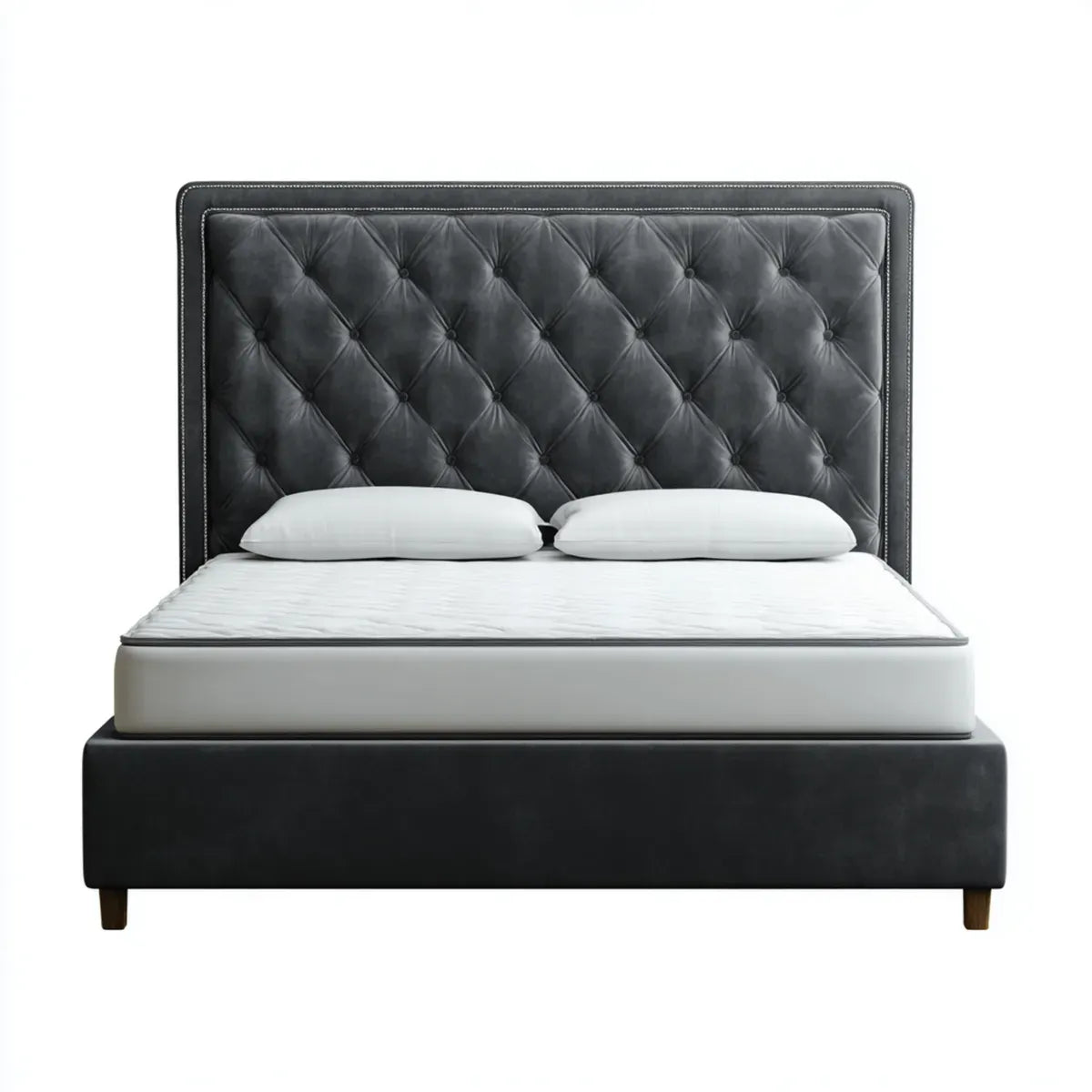 Lit double 160 x 200 cm noir en cuir synthétique PU rectangulaire avec tête de lit capitonnée