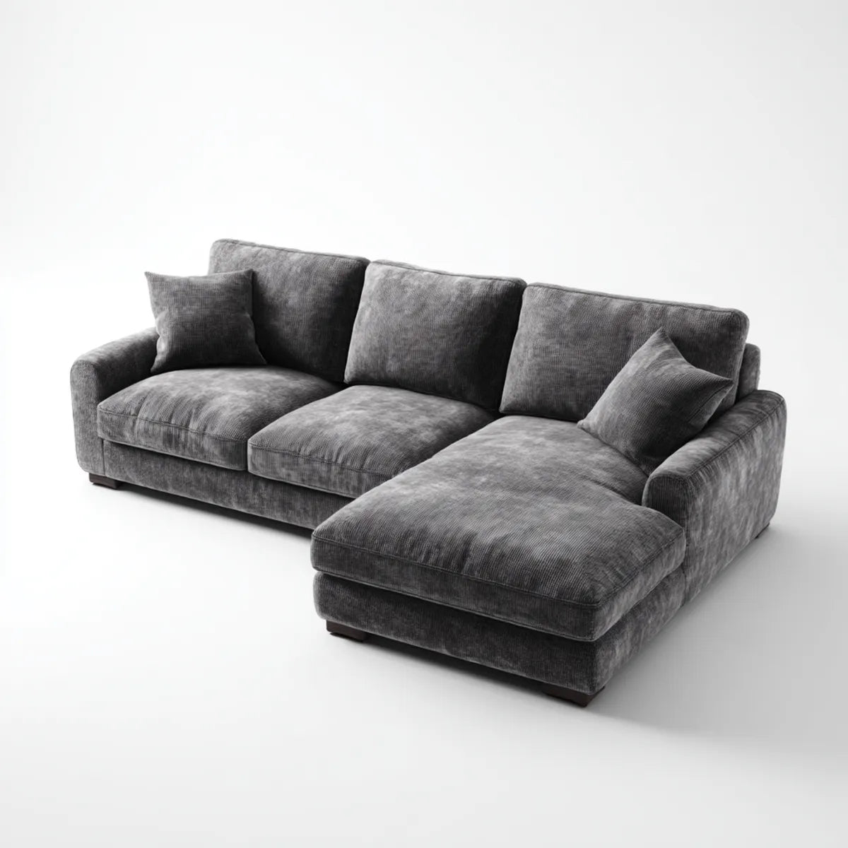 Canapé d'angle droit 4 places gris en velours côtelé polyester 270 x 170 x 85 cm