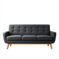 Canapé droit 3 places gris anthracite en polyester avec pieds en bois d'hévéa 180 x 80 x 82 cm