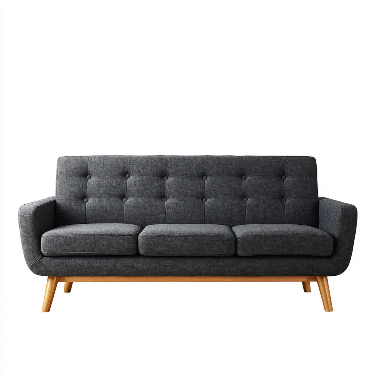 Canapé droit 3 places gris anthracite en polyester avec pieds en bois d'hévéa 180 x 80 x 82 cm