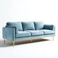 Canapé droit 3 places bleu en velours de polyester 220 x 90 x 85 cm