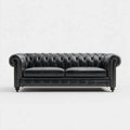Canapé Chesterfield 3 places noir en cuir synthétique PU 220 x 90 x 75 cm