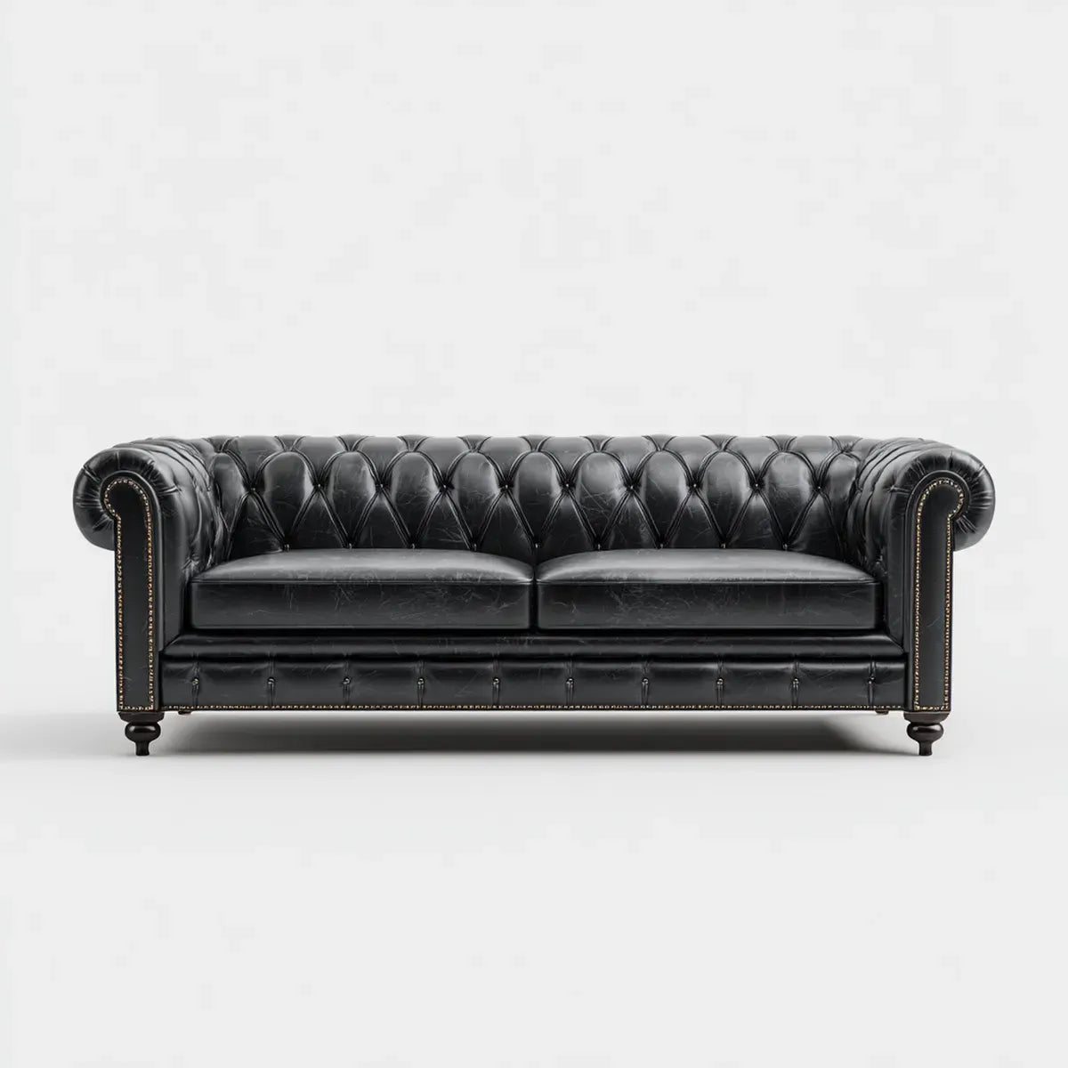 Canapé Chesterfield 3 places noir en cuir synthétique PU 220 x 90 x 75 cm
