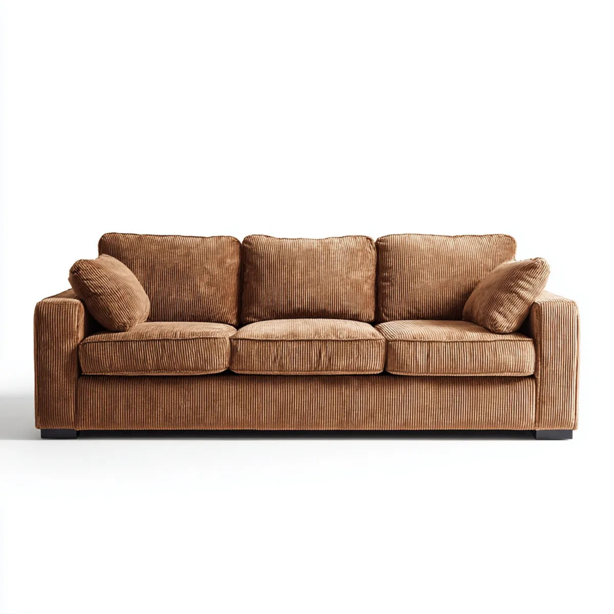 Canapé 3 places droit marron en velours côtelé polyester 220 x 90 x 85 cm