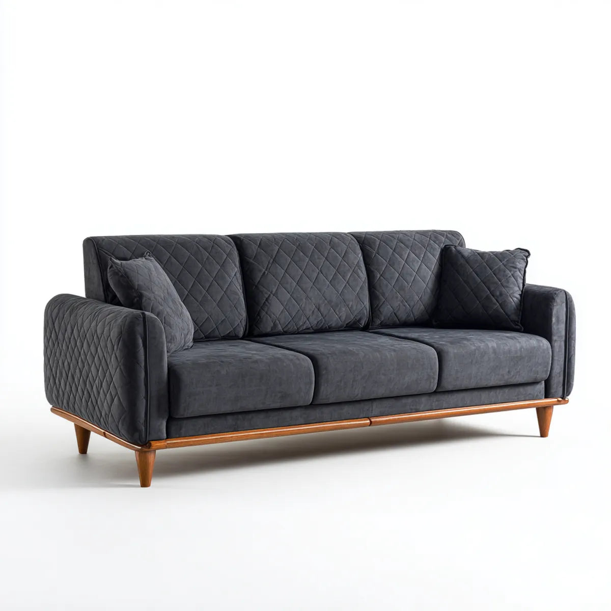 Canapé 3 places gris anthracite en velours polyester matelassé 220 x 90 x 85 cm