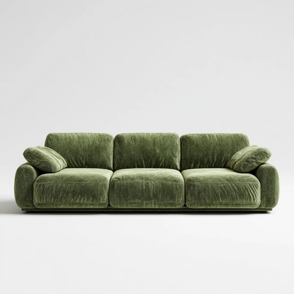 Canapé 3 places droit vert olive en velours de polyester 230 x 95 x 80 cm