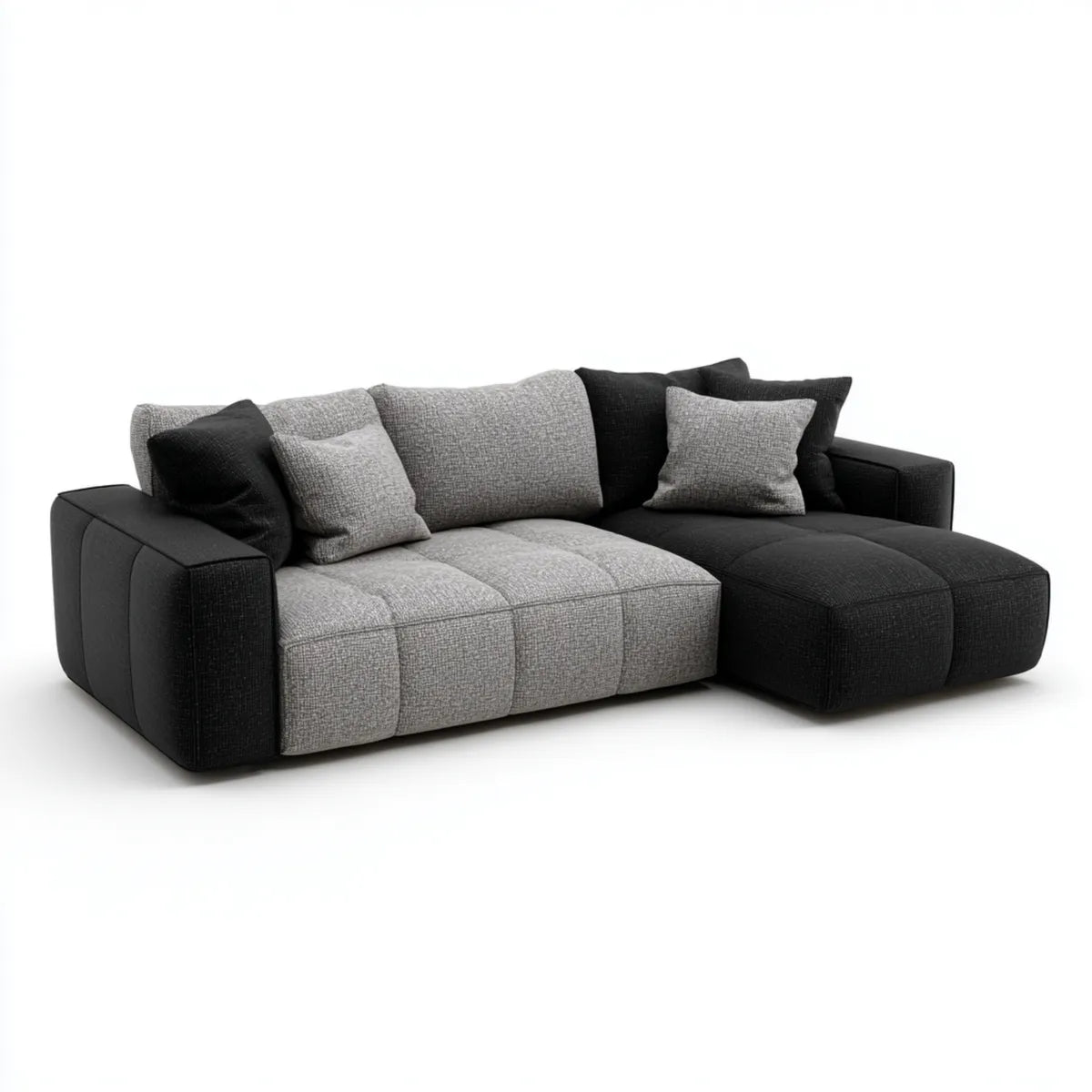 Canapé d'angle fixe avec méridienne noir et gris en polyester 270 x 165 x 85 cm