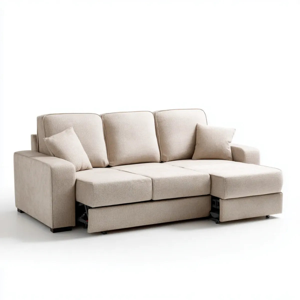 Canapé convertible 3 places beige en polyester avec lit gigogne 230 x 95 x 90 cm