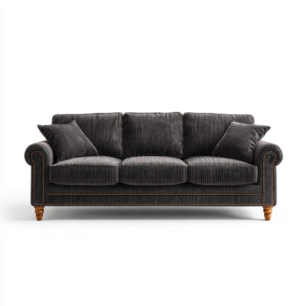 Canapé droit 3 places gris anthracite en velours côtelé polyester 220 x 96 x 92 cm